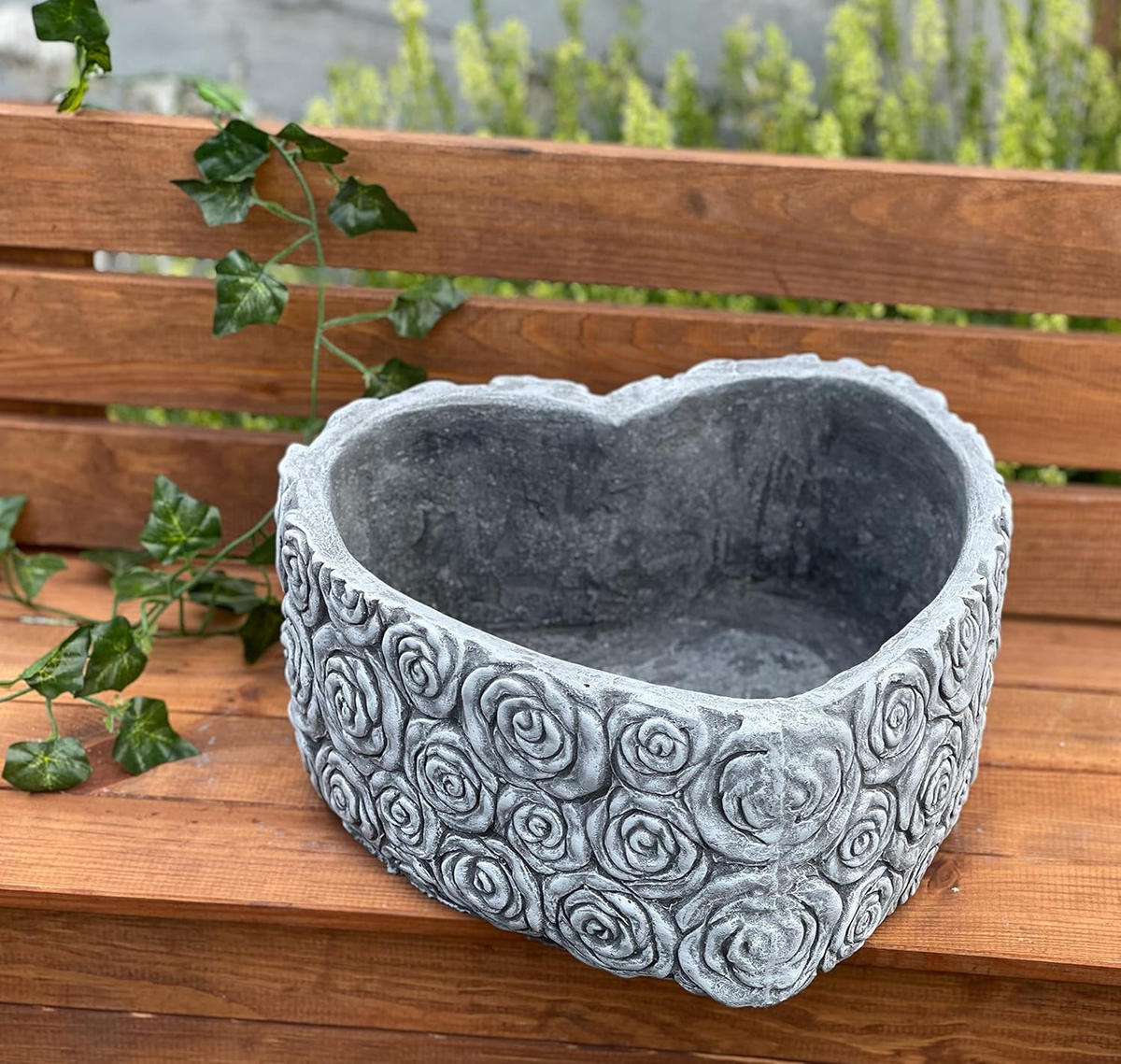 STEINFIGUR Rosenherz XL frostfest Steinguss - Grau, Stein (28/14/29cm) - stoneandstyle