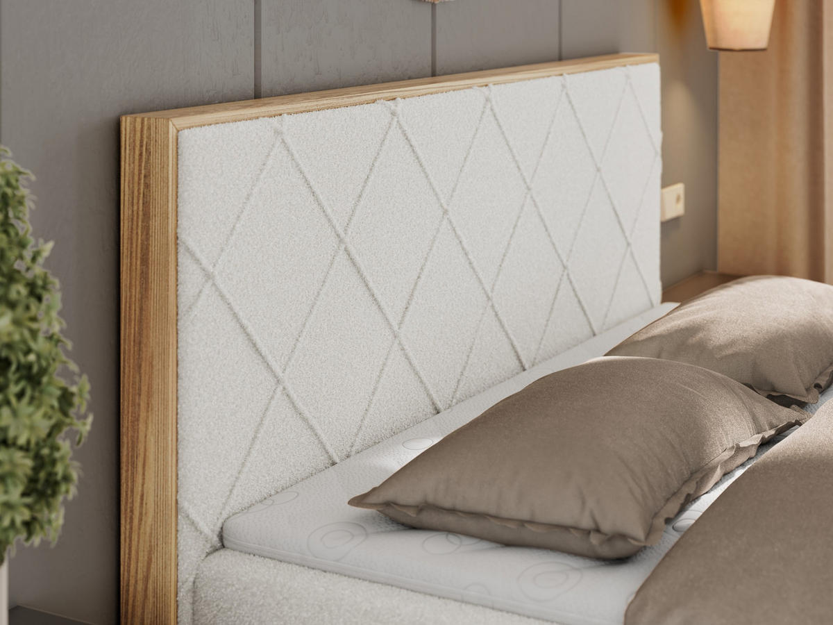 BOXBETT CAICOS 160/200 - Weiß Boucle - H4 - Weiß, Holz/Textil (160/200cm) - MKS