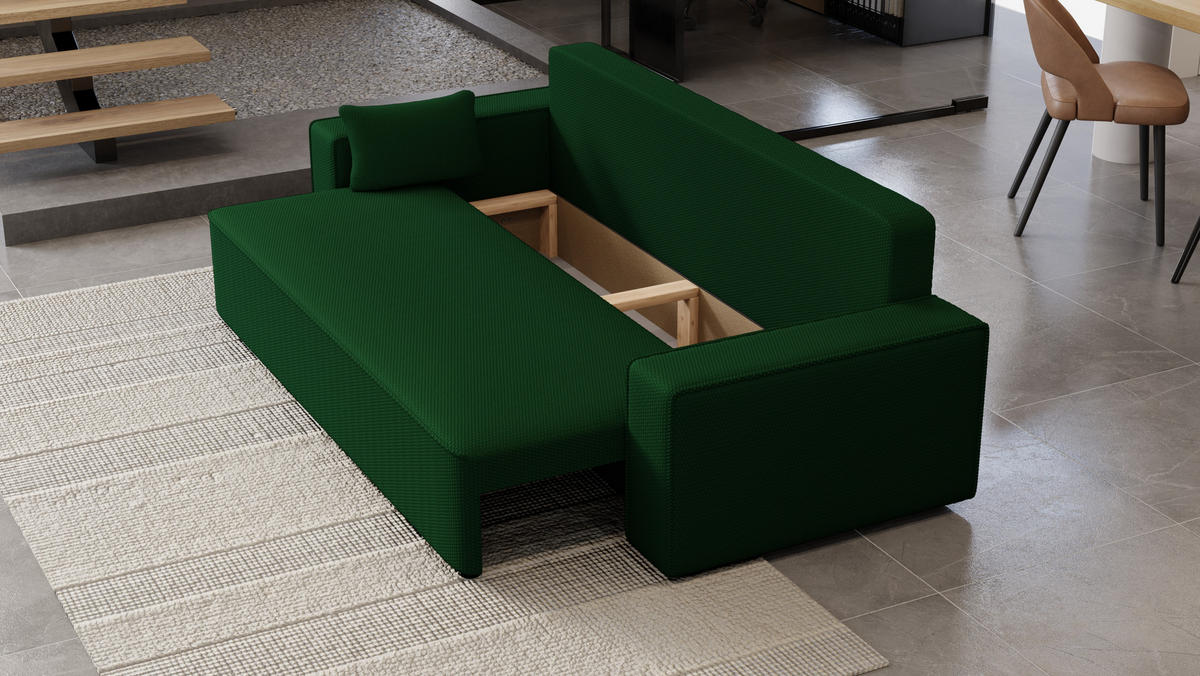 SOFA Vens mit Bettkasten und Schlaffunktion, Cordstoff - Grün, Holzwerkstoff (242/85/95cm)