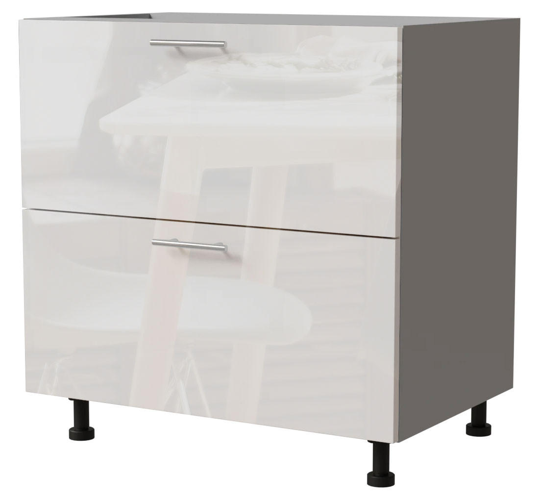 Feldmann-Wohnen Schubaladenunterschrank Weiß Hochglanz, Grau 90x82x50 cm