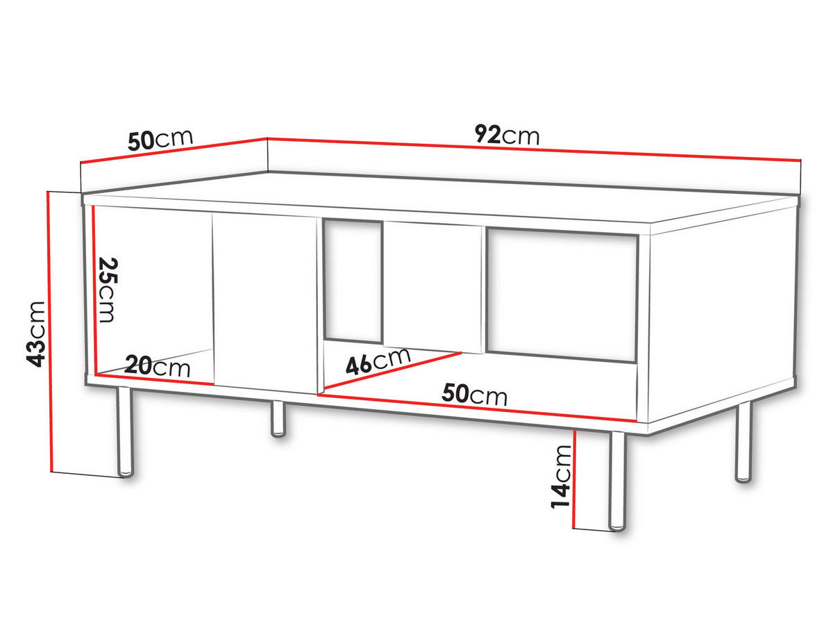 COUCHTISCH Leo - Kaschmir/Schwarz, Holzwerkstoff/Metall (50/92/43cm) - MIRJAN24