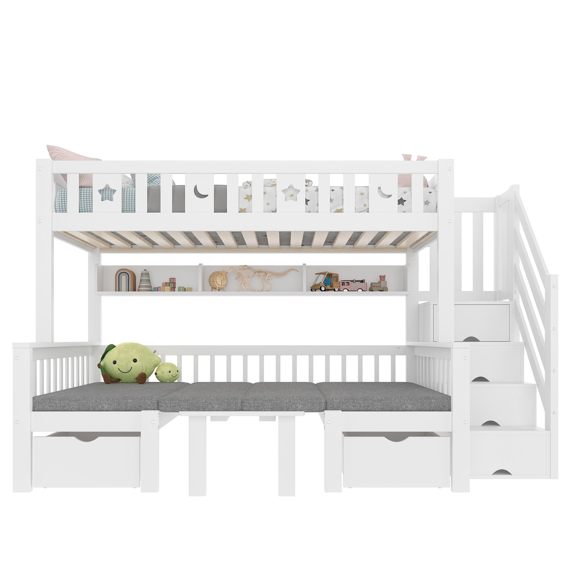 HOCHBETT 2-in-1 mit Schreibtisch 90x200 cm Kiefer Weiß - Weiß, Holz (90/200cm) - Meubliv