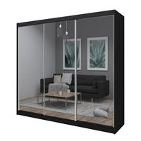 SCHWEBETÜRENSCHRANK BELLINA 240/216/61 cm 3-türig mit Spiegel Schwarz - Schwarz, Holzwerkstoff (240/216/61cm) - MASSENO
