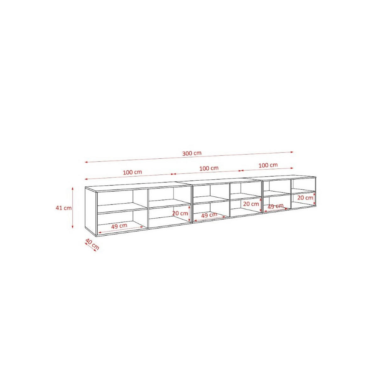 LOWBOARD LIVO 300/41/40 cm, Hängender TV-Schrank Anthrazit / Weiß - Anthrazit/Weiß, Holzwerkstoff (300/41/40cm) - MASSENO