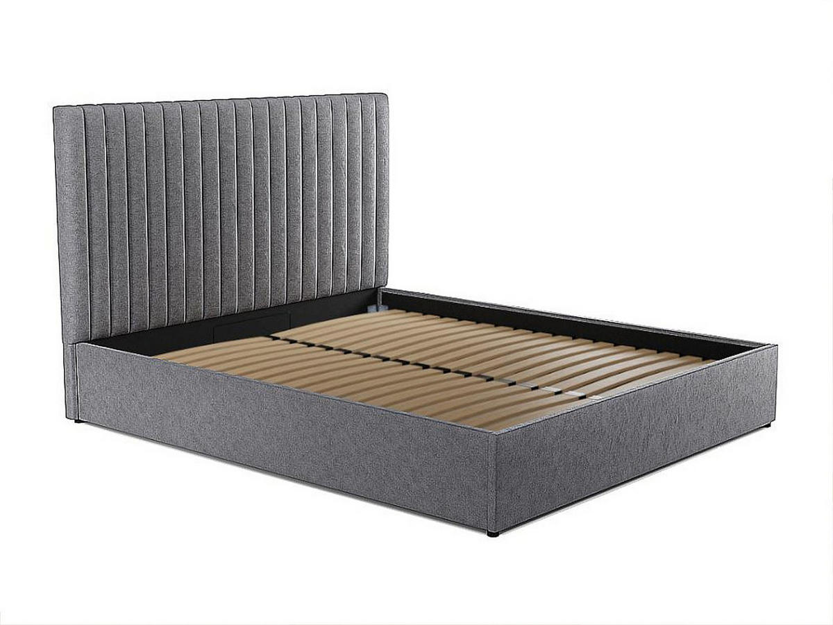 BETT mit Bettkasten - 2 Personen - Stoff - Grau - Grau, Textil (160/200cm) - Vente-Unique