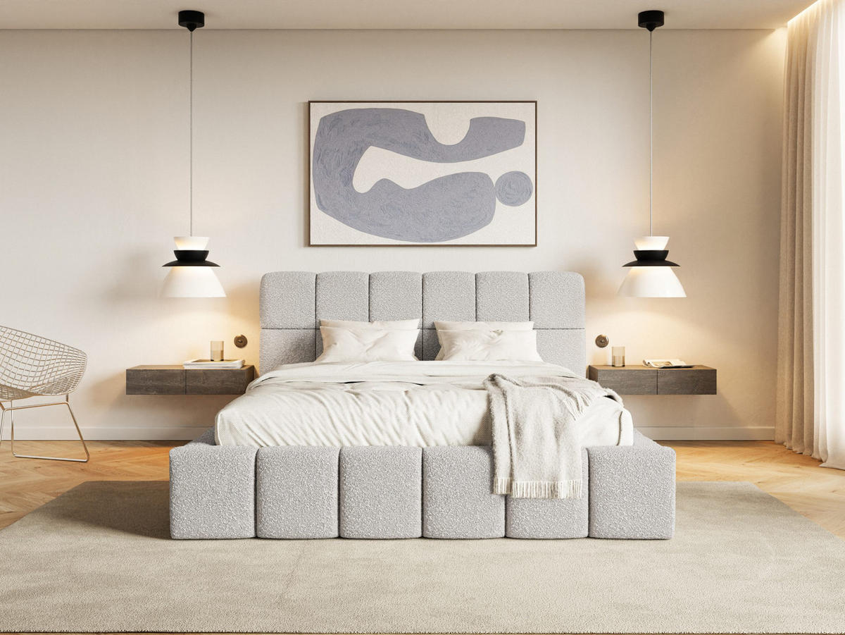 POLSTERBETT Lund 140x200 cm, Grau - Grau, Textil (140/200cm) - Fedve