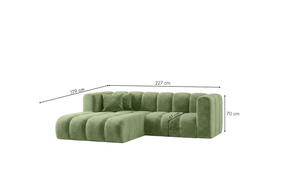 ECKSOFA Modulares In L-Form, Velvet-Stoff Riviera, Olive, Links, GRAND - Olivgrün, Holz (227/179cm) - Kaiser Möbel