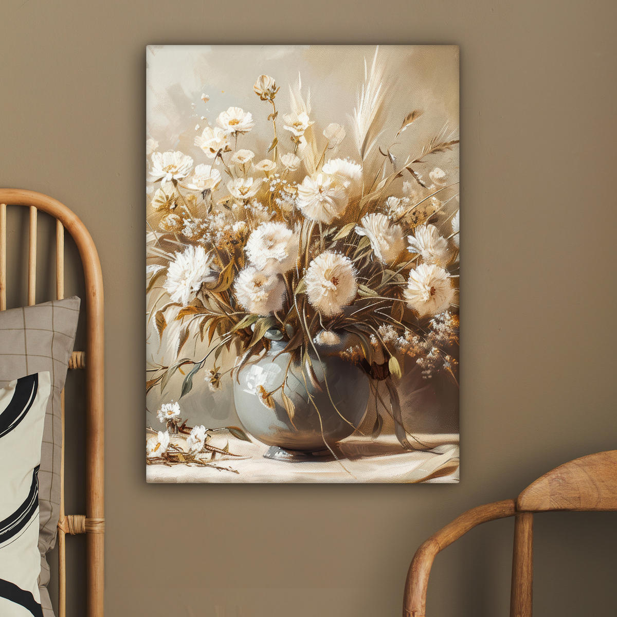 LEINWANDBILD Blumen - Vase - Stilleben - Beige 60x80 cm - Creme, Textil (60/80cm) - MuchoWow