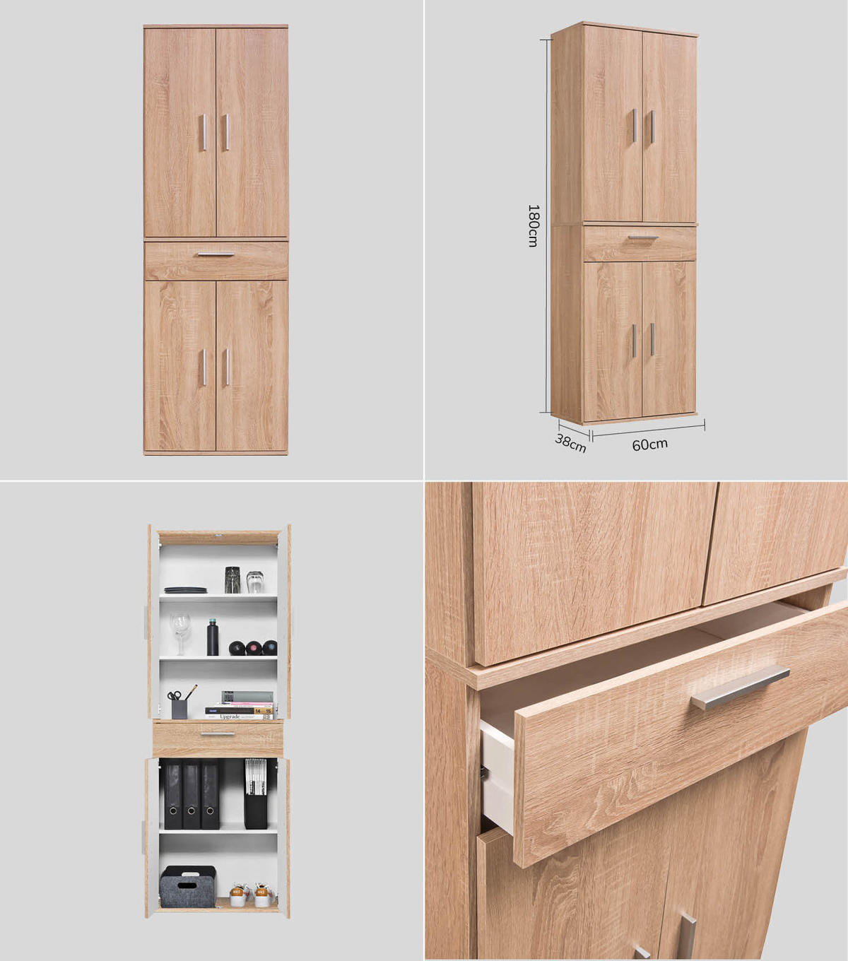 MEHRZWECKSCHRANK SET Der Allzweckwaffe - Silberfarben/Sonoma Eiche, Holzwerkstoff (60/180/34cm) - Mokebo