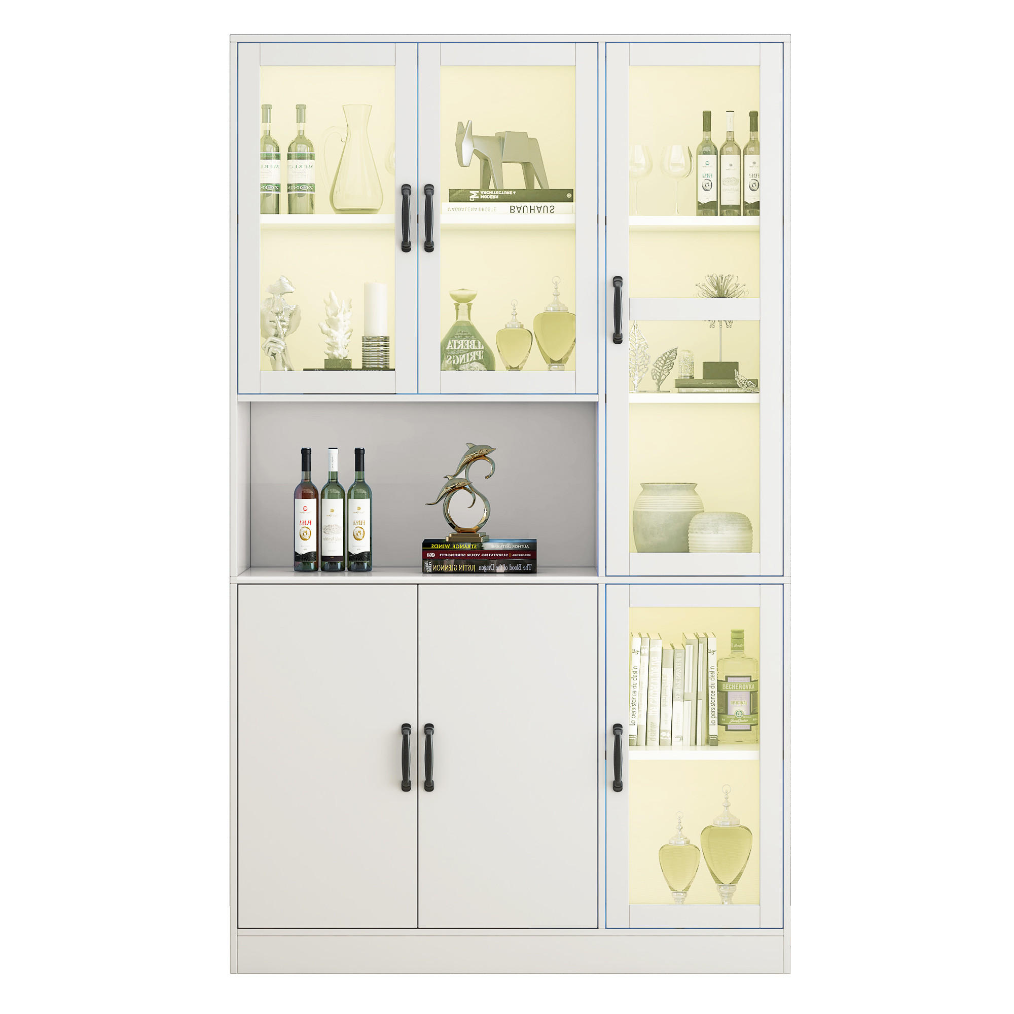 VITRINENSCHRANK aus MDF 40x120x200 cm Weiß mit LED-Beleuchtung, Acryltüren und 9 Stauräumen - Weiß, Holzwerkstoff (120/200/40cm) - Modfu
