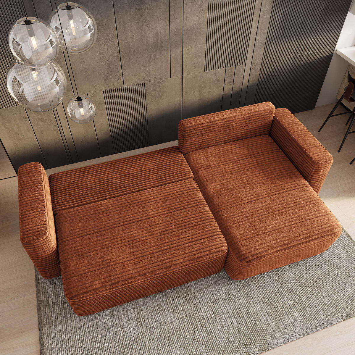 ECKSOFA TELIN Braun Kordstoff mit Schlaffunktion - Braun, Holz (280/162cm) - MASSENO