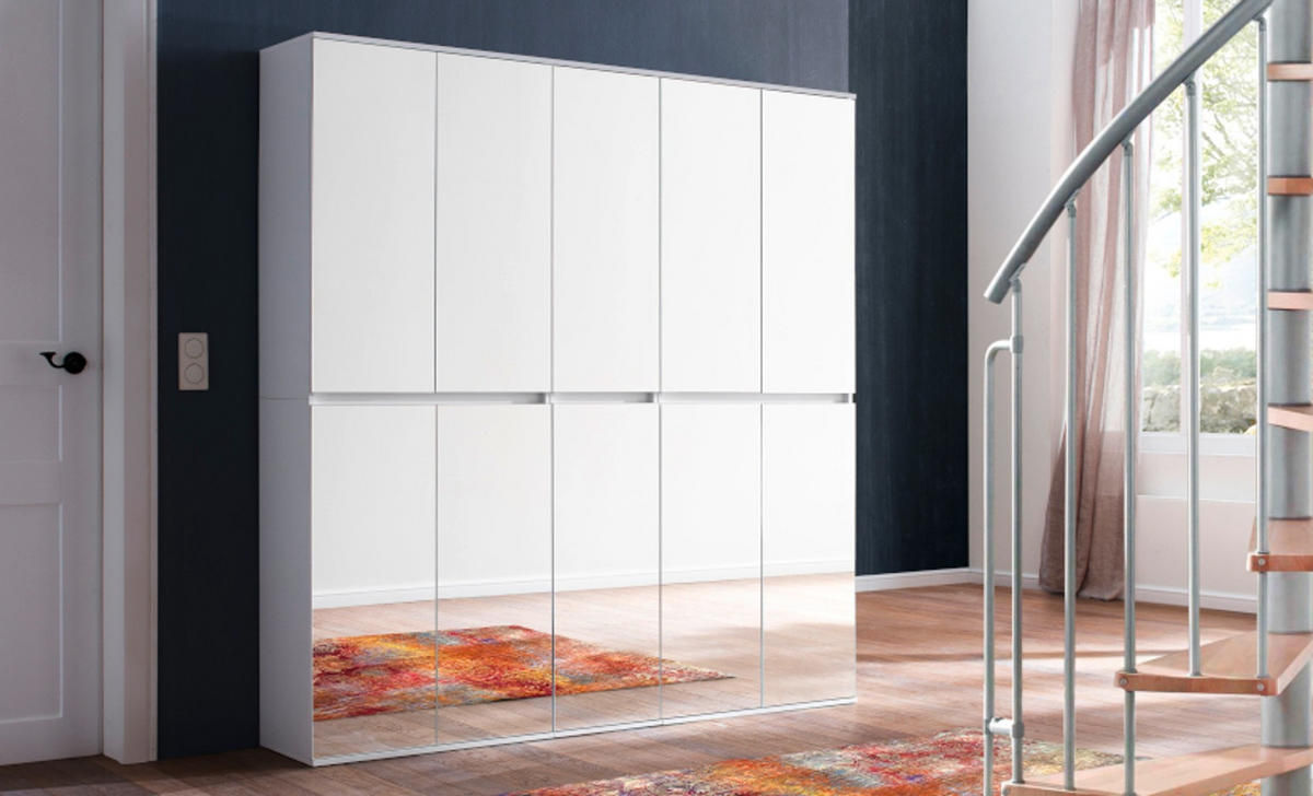 GARDEROBENSCHRANK weiß 74 x 191 cm, Schuhschrank mit Spiegeltüren - Weiß, Glas/Holzwerkstoff (74/191/34cm) - Top.Furn