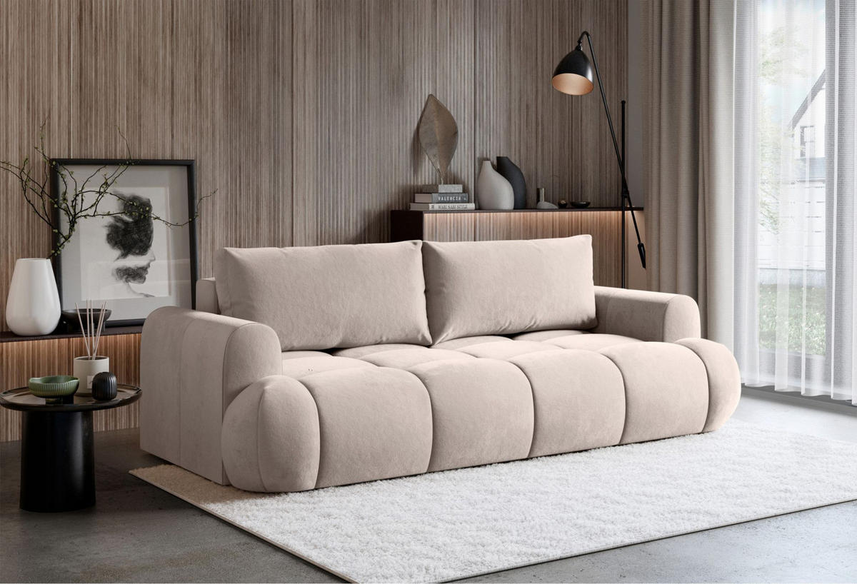 3-SITZER SOFA Ombo Doce Greige wasserabweisender Samt - Taupe/Schwarz, Kunststoff/Textil (250/92/110cm) - Selsey