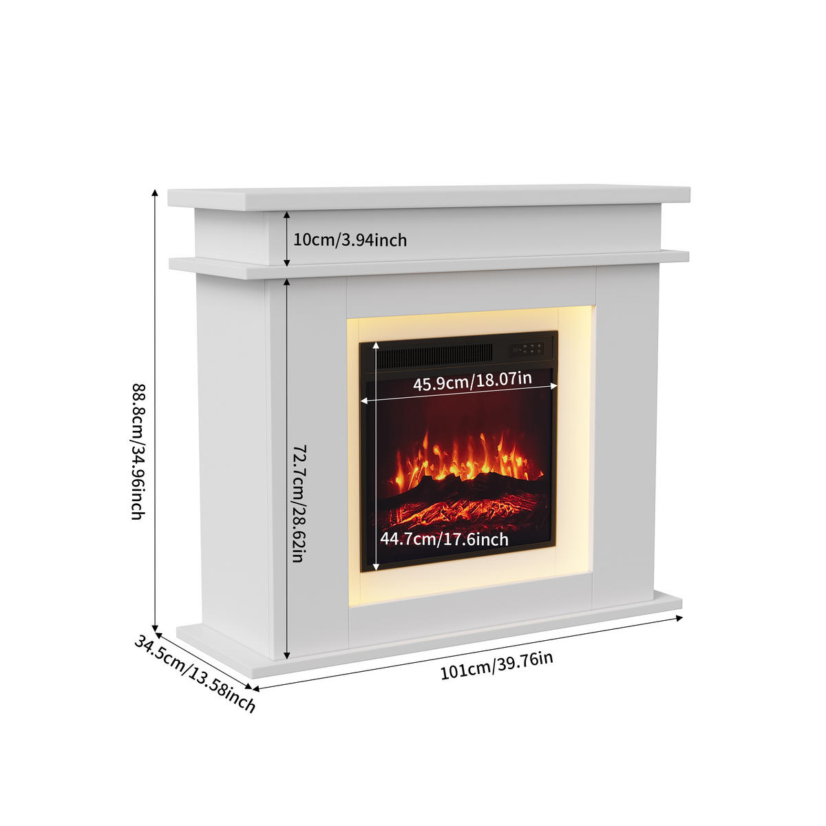 ELEKTROKAMIN freistehend 3D Flamme LED Dekokamin weiß - Weiß, Holz (34.5/88.8/101cm) - LEBENLANG