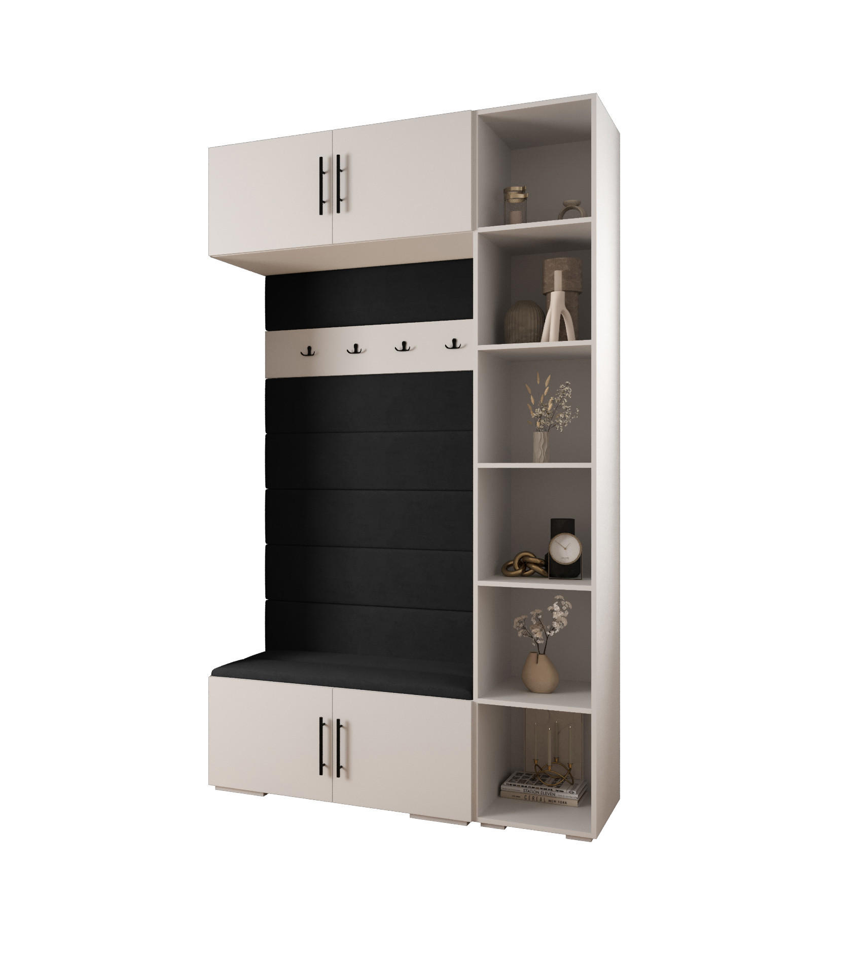 Abiks Möbel Garderoben-Set Weiß, Schwarz, Schwarz 140x236.7x47 cm