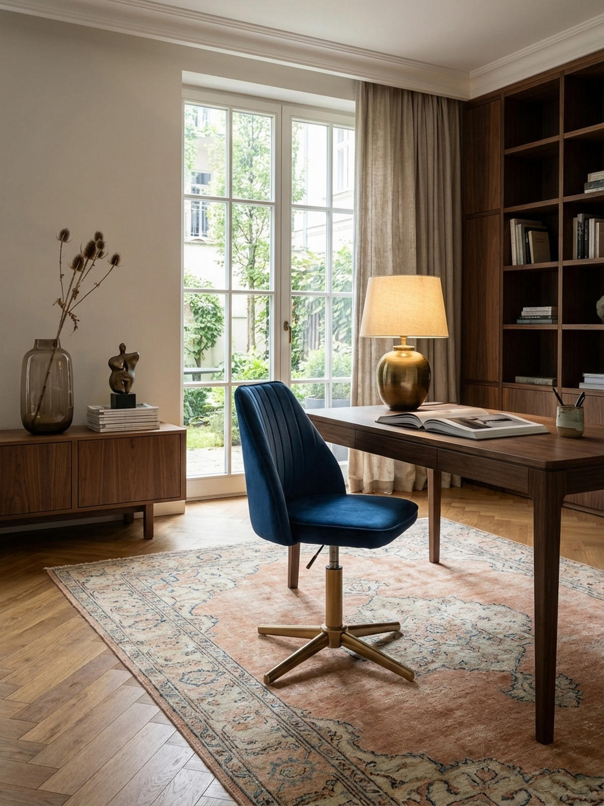 DREHSTUHL Samt mit Höhenverstellung, Eisenfuß und 360° Drehfunktion TANARO, Blau 60x60x100 cm - Blau/Goldfarben, Textil/Metall (60/100/60cm) - KADIMA DESIGN