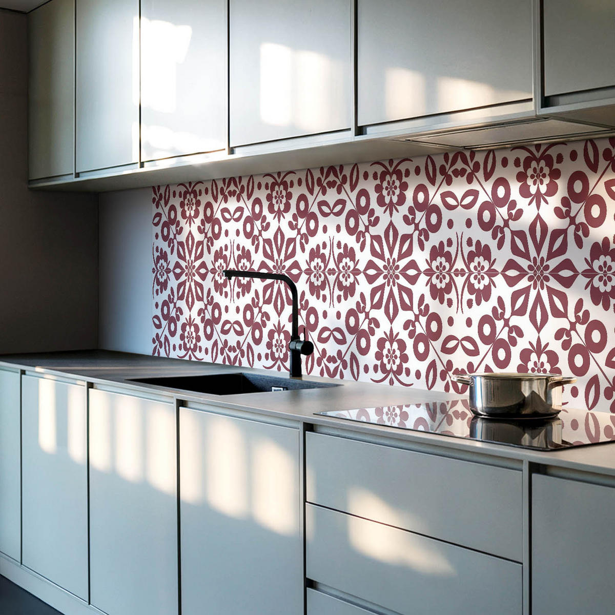 WANDPANEEL 120x60 cm selbstklebend Rosaria - Weiß/Dunkelrot, Kunststoff (60/1.6/120cm) - Wallfluent