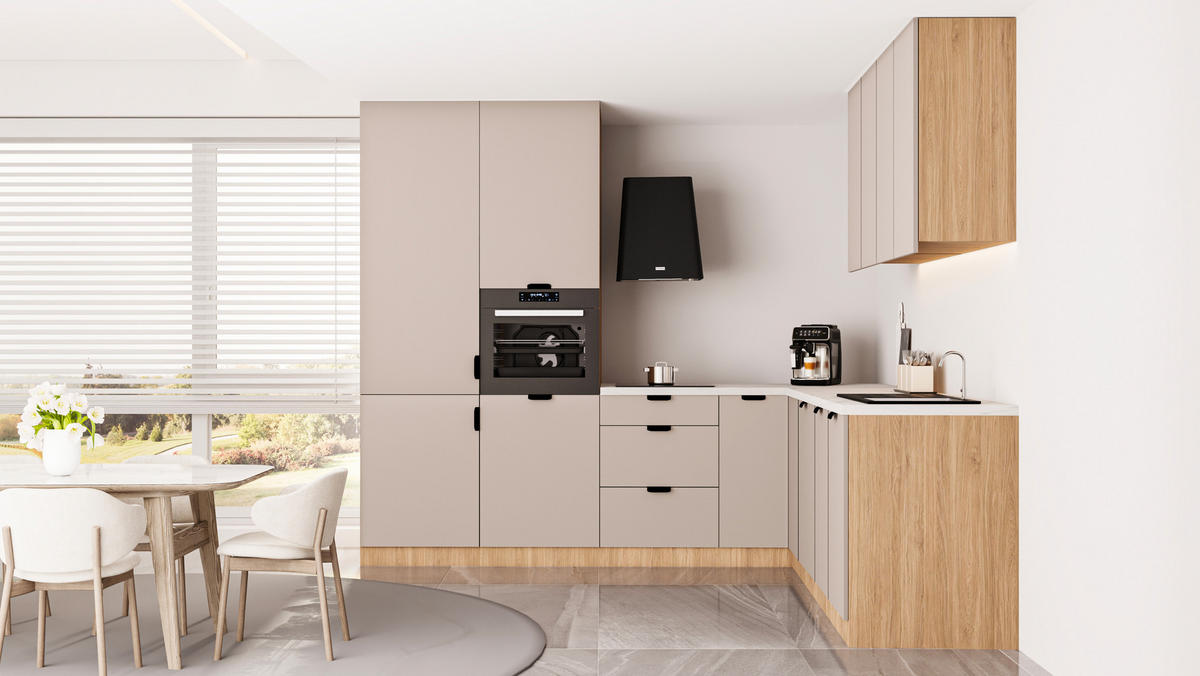 WINKELKÜCHE 265 x 225 cm - Sorento KS15-M265 - in Beige / Sonoma Eiche - Beige/Sonoma Eiche, Holz (490/247/52cm)