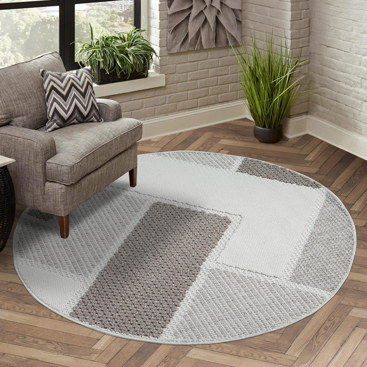 KURZFLOR-TEPPICH Lindo 8877 Beige 200x200 cm Rund - Beige, Textil (200/200cm) - carpet city