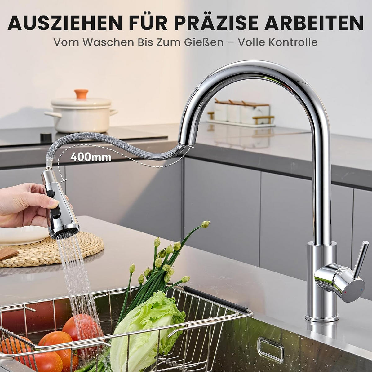BADEZIMMERARMATUR mit zwei 60 cm langen Zulaufrohren, 403 mm hoch, silber. - Silberfarben, Metall (61/6.5/28cm) - Vallsero