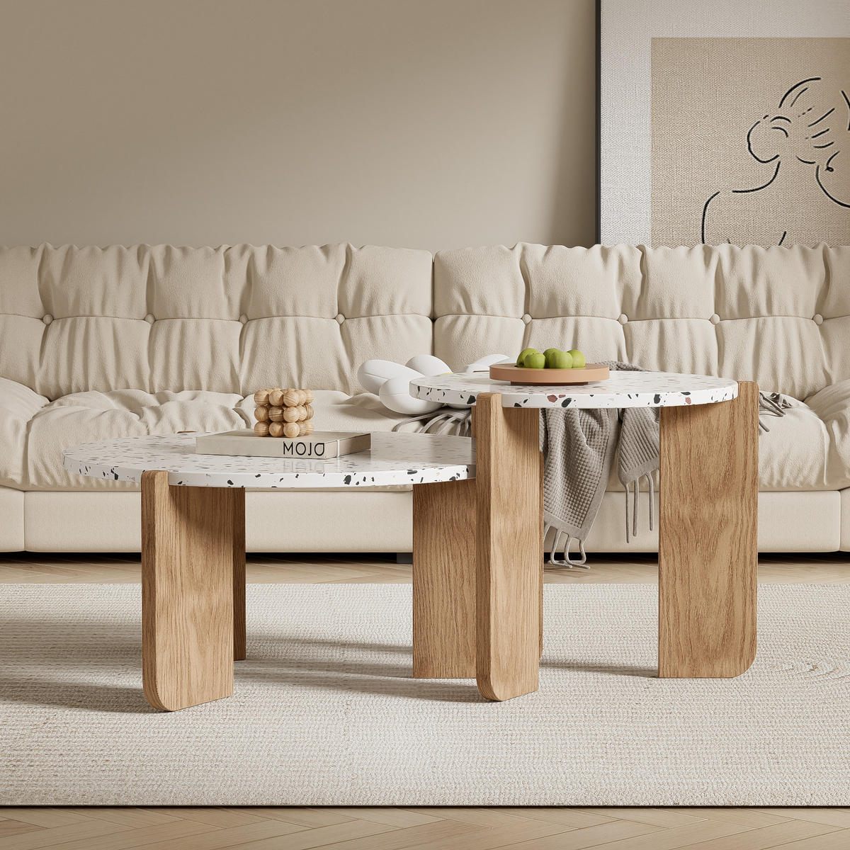 COUCHTISCH-SET 2er-set Holzfarben - Braun, Holzwerkstoff (70/70/35cm) - Urban Meuble