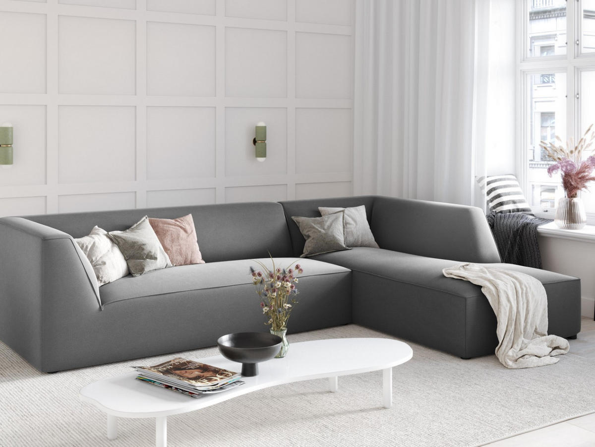 ECKSOFA rechts Ruby aus Samt grau 4 Sitzplätze - Grau, Textil (180/273cm) - Micadoni