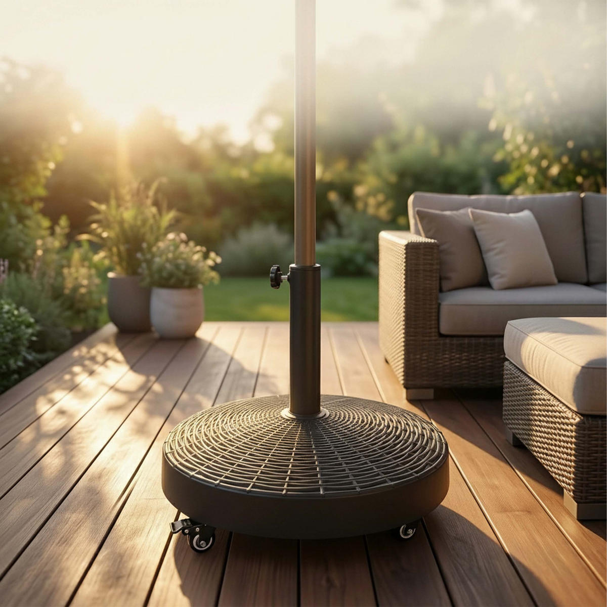 STOJAN NA SLNEČNÍK Čierny s kolieskami 23 kg - čierna, kov/plast (52/52cm) - Relaxdays