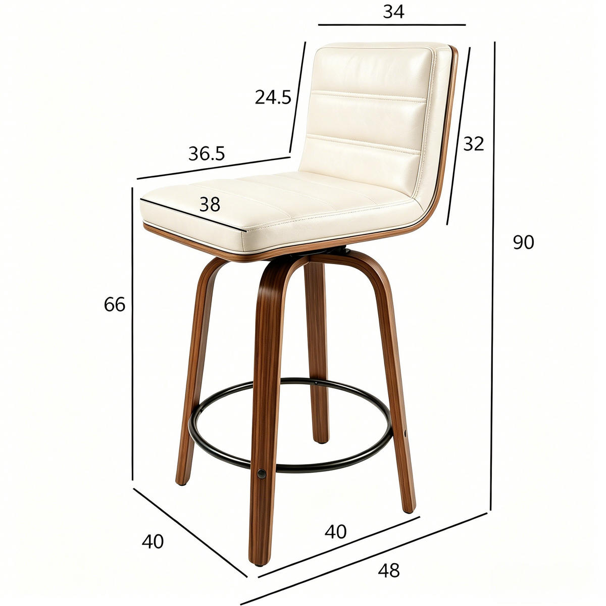 BARHOCKER DE-36437 mit geschwungenen Holzbeinen Creme - Creme, Holz (48/90/40cm) - ComfortXL