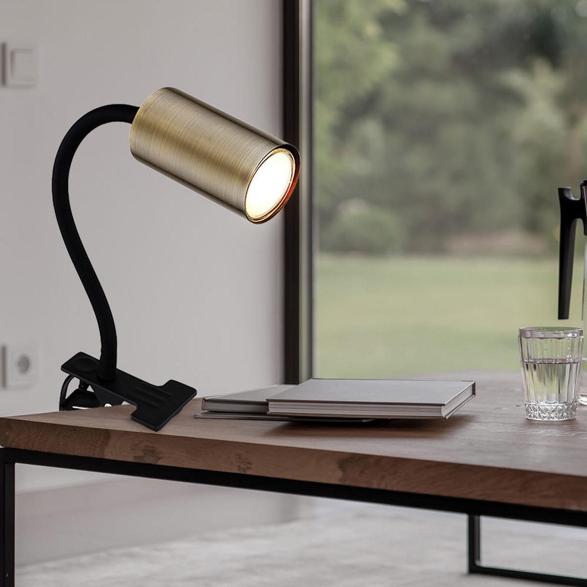 TISCHLEUCHTE Klemmleuchte Messing Schwarz - Messingfarben, Metall (29/10/41.5cm) - Globo Lighting