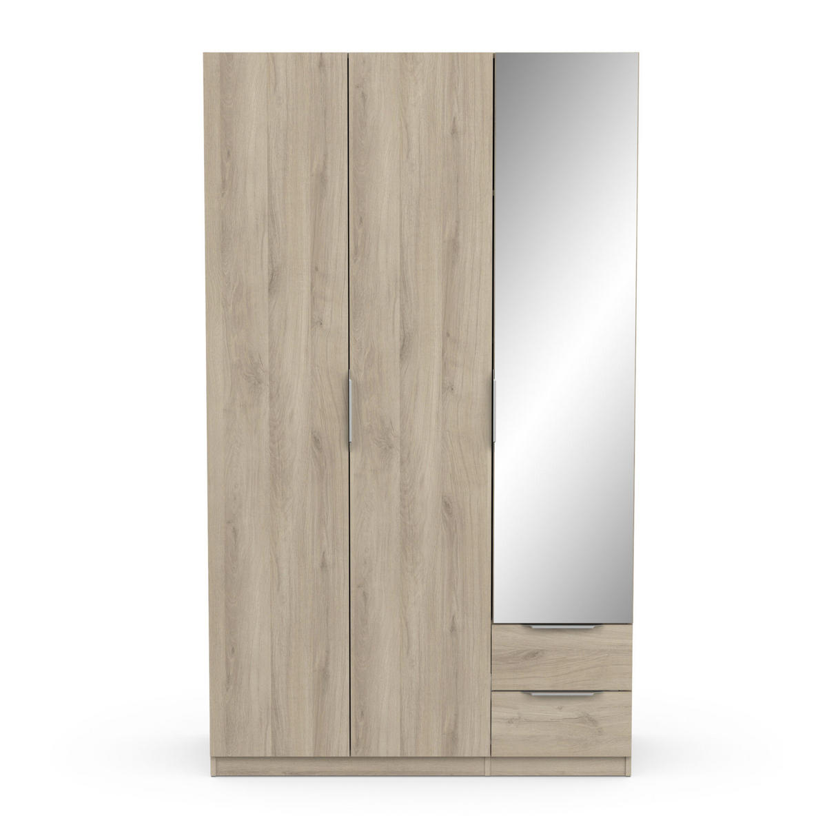 KLEIDERSCHRANK mit 3 Türen, 2 Schubladen und 1 Spiegel Ghost - L119,4 cm - Beige, Holz (119/203/51cm) - Demeyere