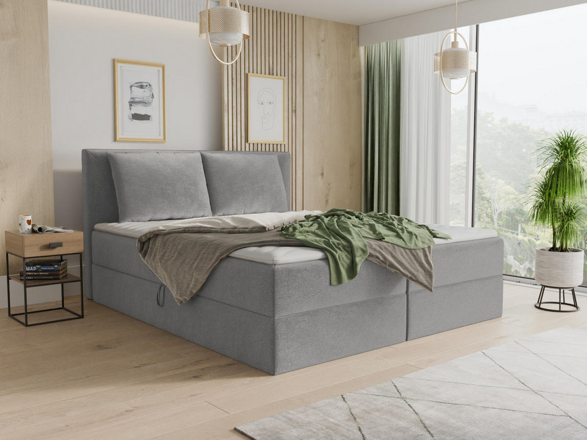 BOXBETT Egro - 160x200 - hellgrau (Paros 05, Velvet) - Hellgrau/Schwarz, Holz/Holzwerkstoff (160/200cm) - Sofnet