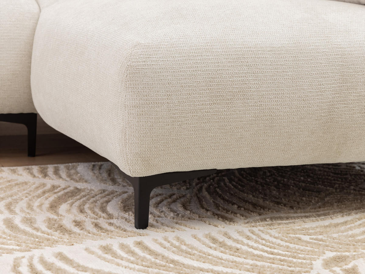 ECKSOFA Cardea in Bubble-Optik aus weichem Creme Strukturstoff mit hohem Sitzkomfort - Ottomane rechts - Creme/Schwarz, Holz/Textil (230/170cm) - S-Style Möbel