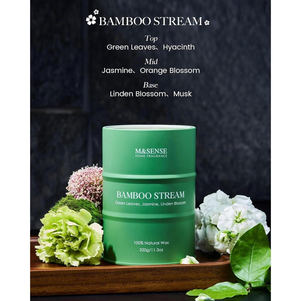 DUFTKERZE Bambus Stream 320g 70 Stunden Brenndauer - Grün, Paraffin (10.5cm)