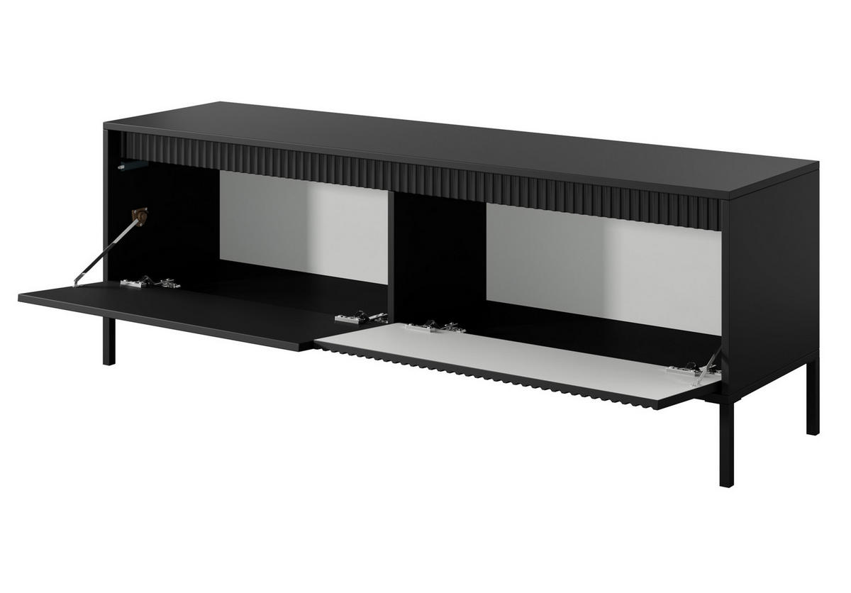 LOWBOARD Trentinis 2T Schwarz 153,5/53,4/39,5 cm – Geriffelten Fronten - Schwarz, Holzwerkstoff/Metall (153.5/53.4/39.5cm) - AX Living