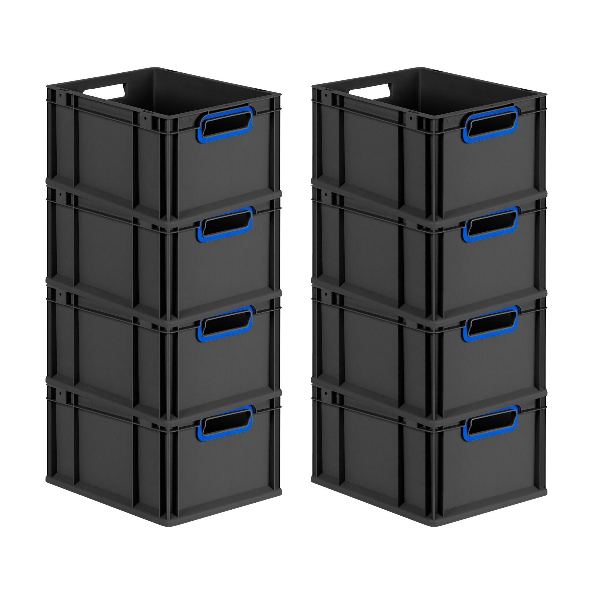 EUROBOX 8x NextGen Color 22x30x40 cm 20 Liter Griffe blau offen, Schwarz - Blau/Schwarz, Kunststoff (30/22/40cm) - PROREGAL