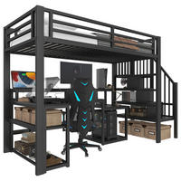 HOCHBETT 90/200 cm Schwarz aus Metall mit Schreibtisch und LED-Lichtleiste - Schwarz, Metall (90/200cm) - OKMYHOME