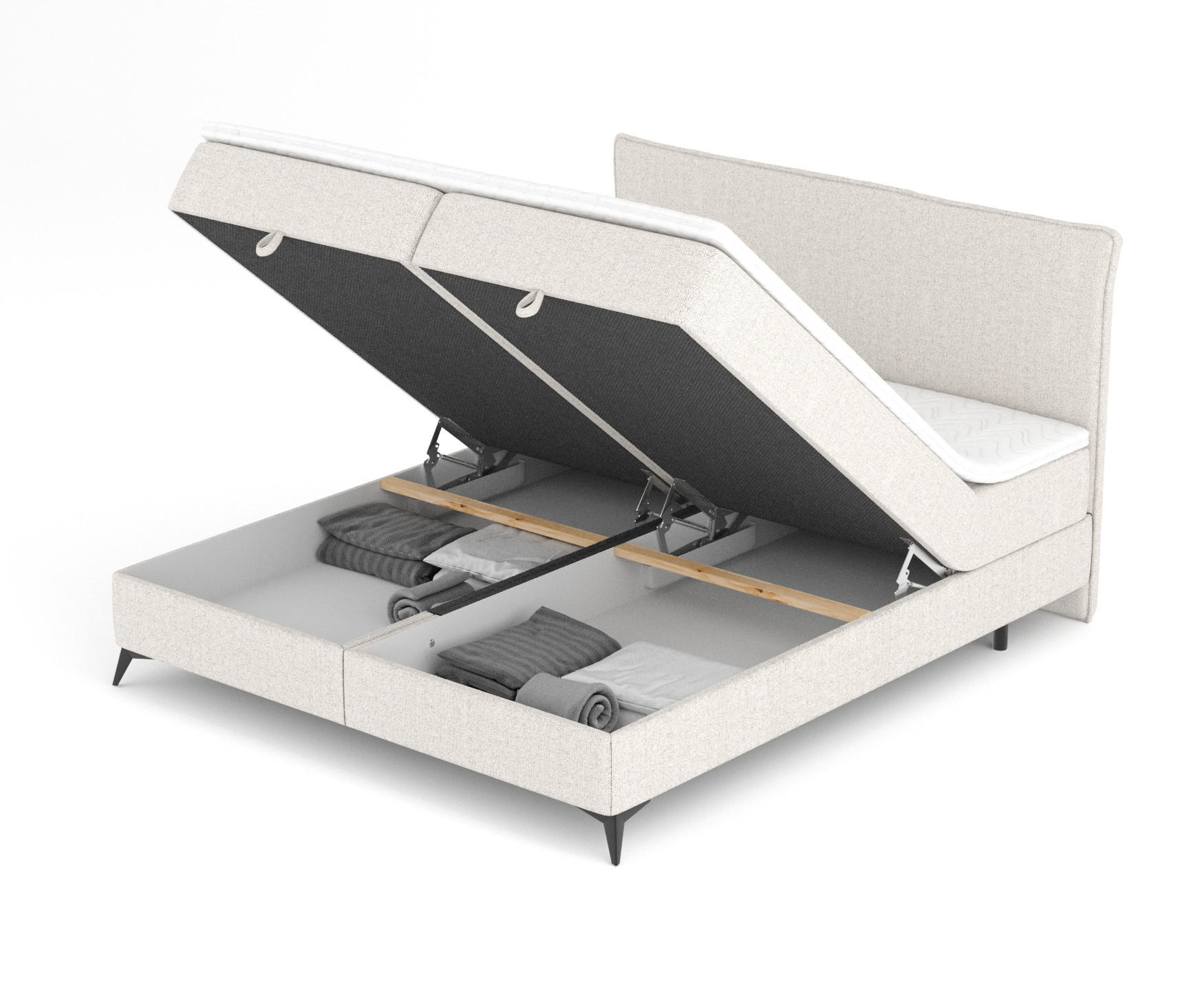 BOXBETT Peru Creme 160/200 cm im Webstoff - Creme/Schwarz, Holz/Holzwerkstoff (160/200cm) - Maison de Reve