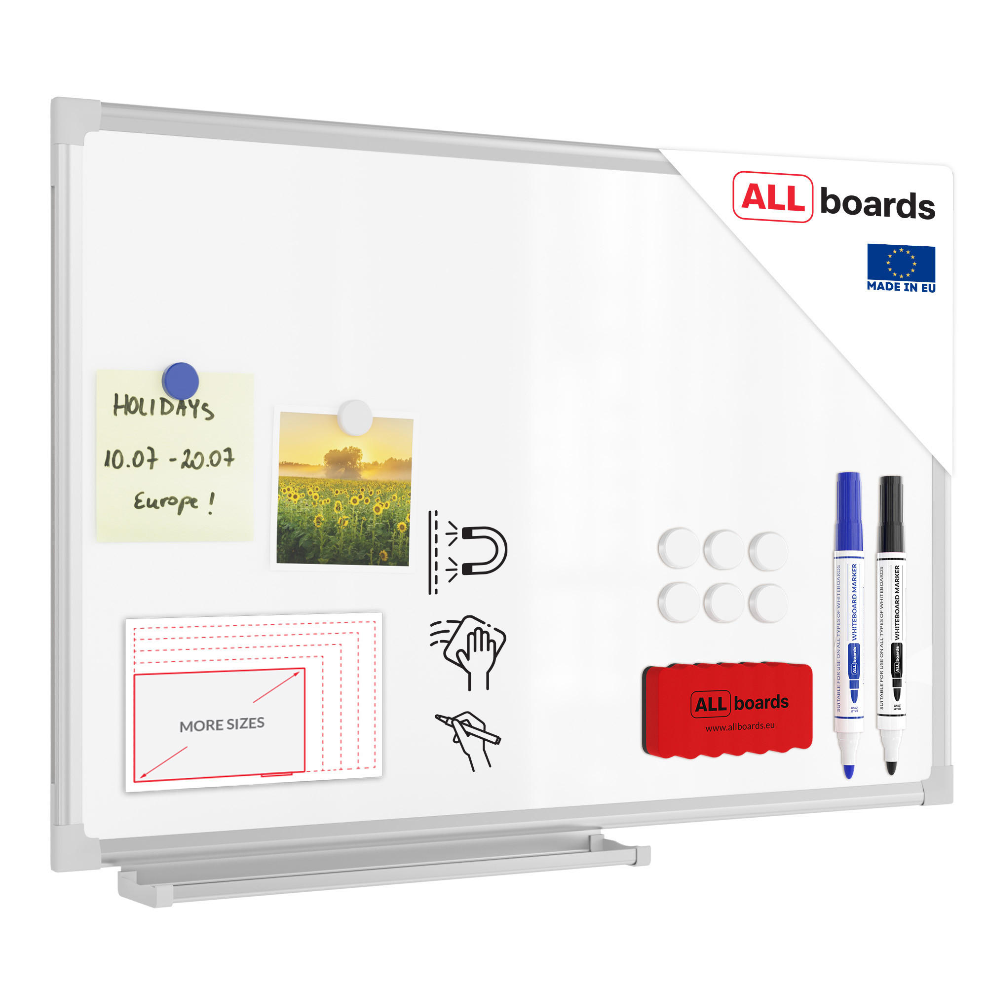 WHITEBOARD Magnetisch 60x40cm Magnettafel mit Aluminiumrahmen A7 - Weiß, Metall (60/40/1.4cm) - ALLboards