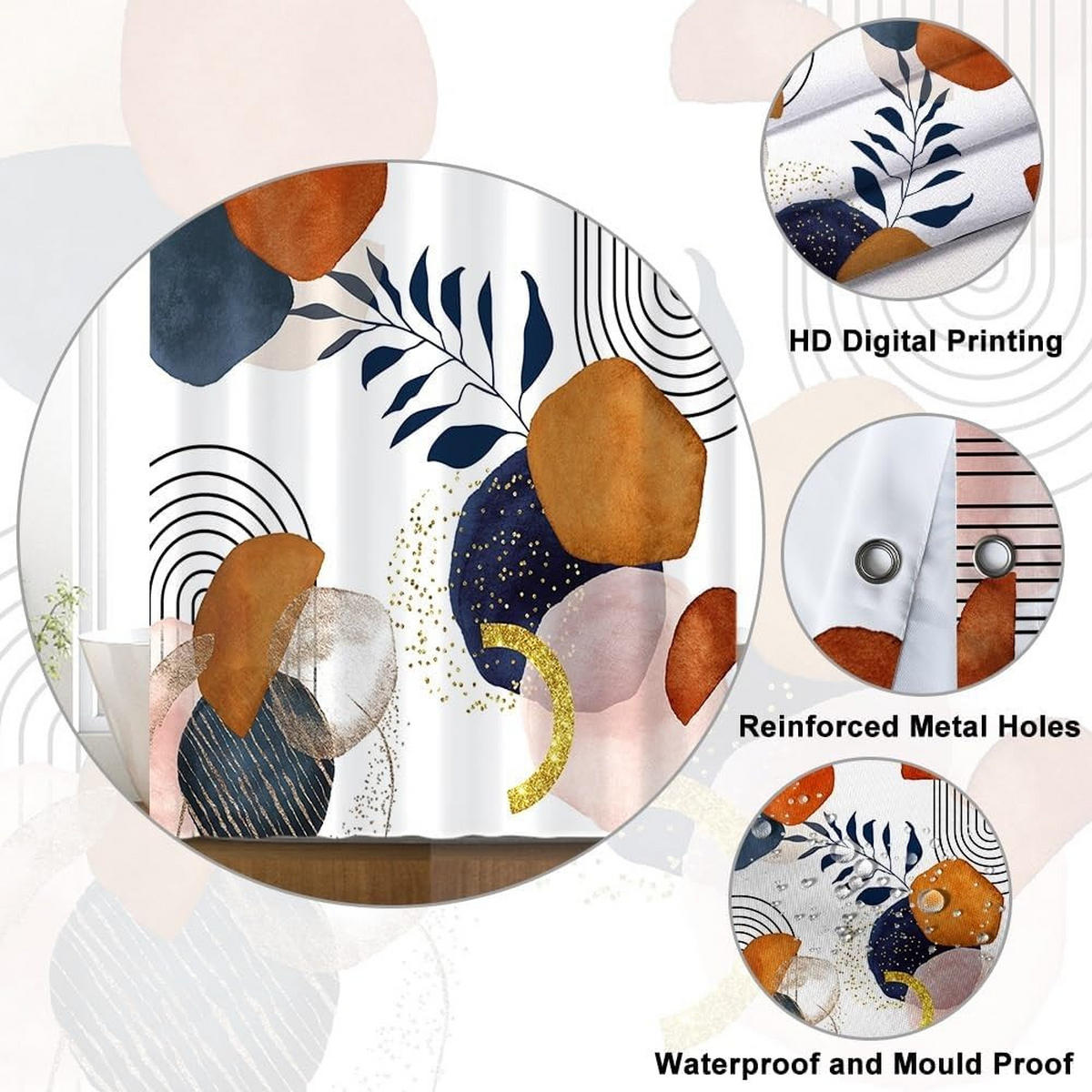 DUSCHVORHANG Terrakotta abstrakt Blätter Blau klein Polyester wasserdicht schimmelresistent waschbar Badewanne - Multicolor, Textil (90/180cm) - MCBOSON