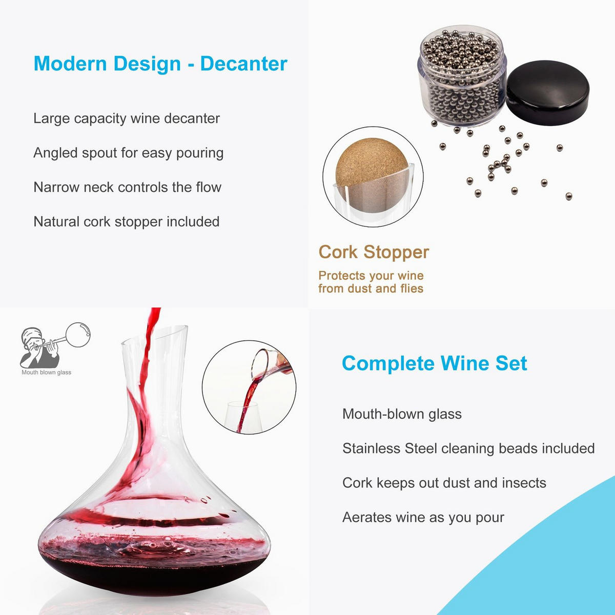 GLAS KARAFFE mit 1.8 Liter für Rotwein - Transparent, Glas (0.75L) - Intirilife