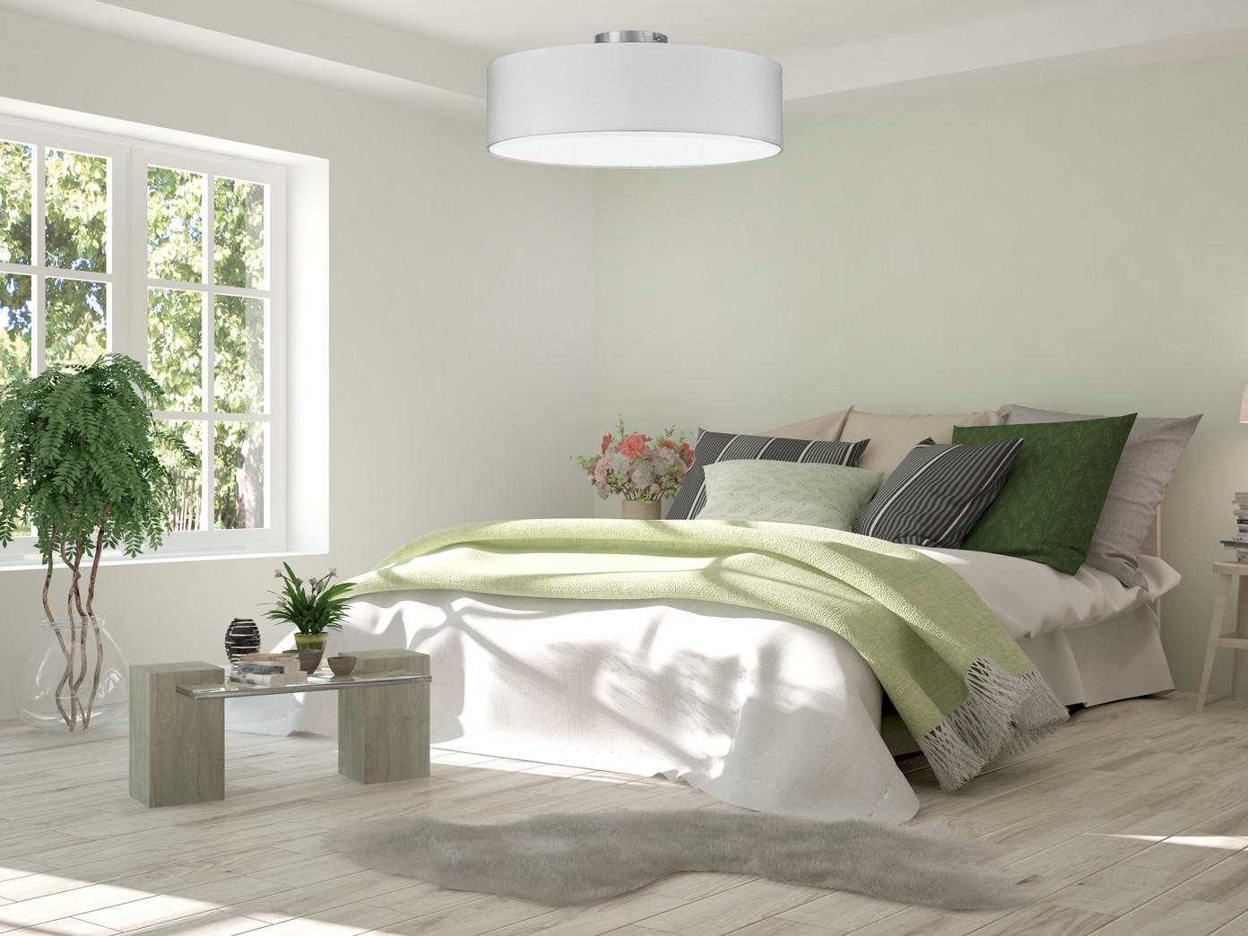 DECKENLAMPE Ø30cm, Lampenschirm Stoff Weiß - Weiß, Textil (30/30/16cm) - meineWunschleuchte