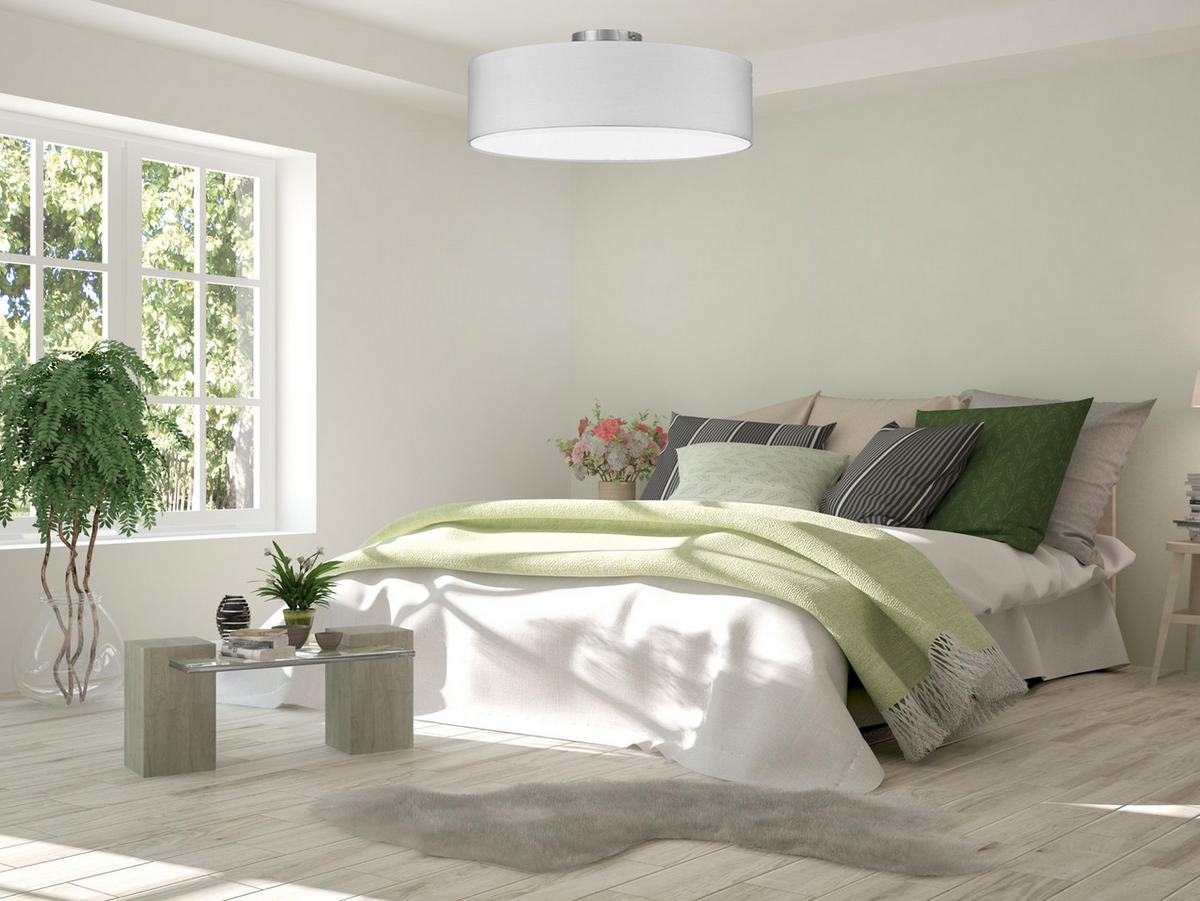 DECKENLAMPE Ø30cm, Lampenschirm Stoff Weiß - Weiß, Textil (30/30/16cm) - meineWunschleuchte