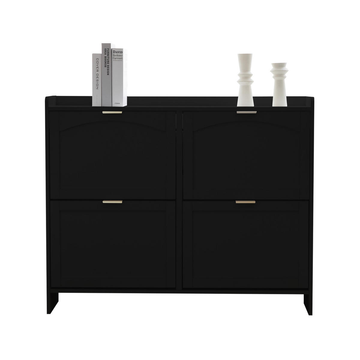 SCHUHSCHRANK 110/24/90 cm in Schwarz mit 4 Klappenfächern und offenen Ablagen - Schwarz, Holzwerkstoff (110/90/24cm) - Flora Grace