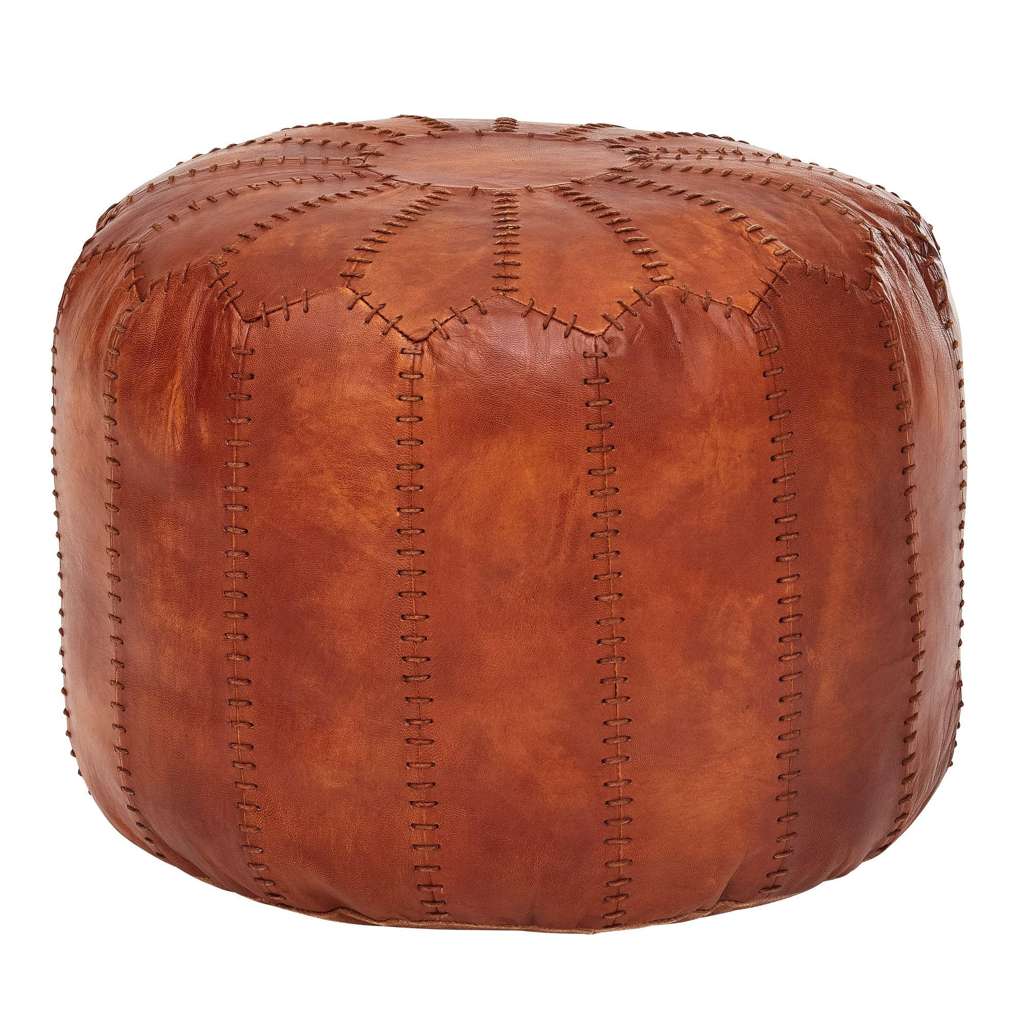 SITZHOCKER – Echtleder Braun, 52x40x52 cm, orientalisches Design - Braun, Leder/Textil (52/40/52cm) - KADIMA DESIGN