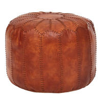 SITZHOCKER – Echtleder Braun, 52x40x52 cm, orientalisches Design - Braun, Leder/Textil (52/40/52cm) - KADIMA DESIGN