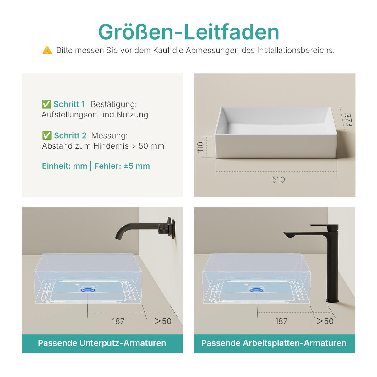 WASCHBECKEN Keramik Weiß 51 / 37 / 11 cm - Weiß, Keramik (37/11/51cm) - EMKE