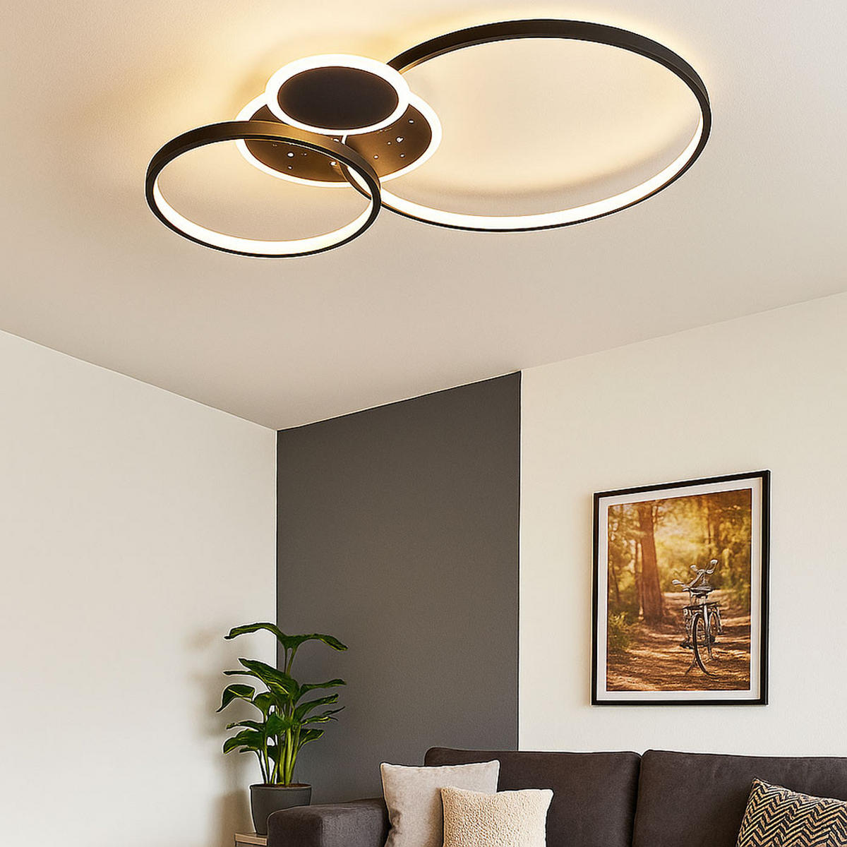 LED DECKENLEUCHTE Ring Design Schwarz - Schwarz, Metall (54/38/9cm) - Wofi