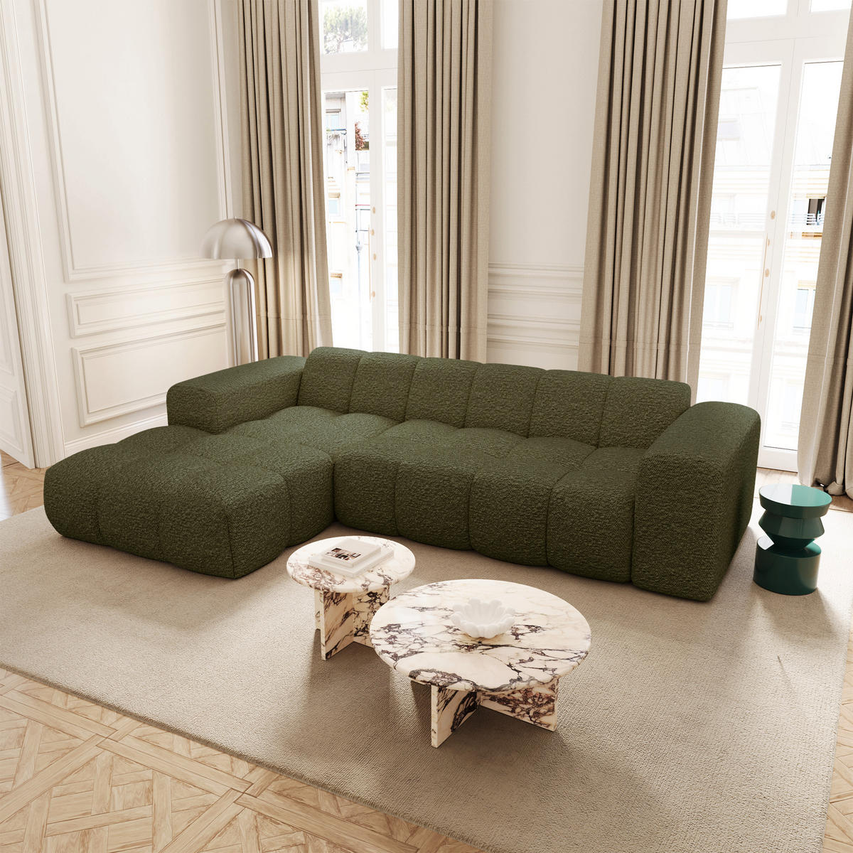 ECKSOFA (links) BLOOM Frottee Olivgrün 290cm - Olivgrün/Grün, Textil (290/164cm) - Premium Interiors