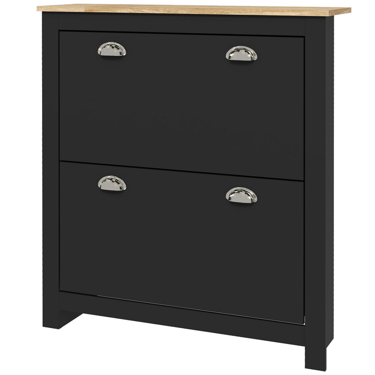SCHUHSCHRANK Schwarz Eiche MDF Metall klappbar mit 2 Fächern 1 Stück - Schwarz, Holzwerkstoff (79/90.5/23cm) - PANGIVO