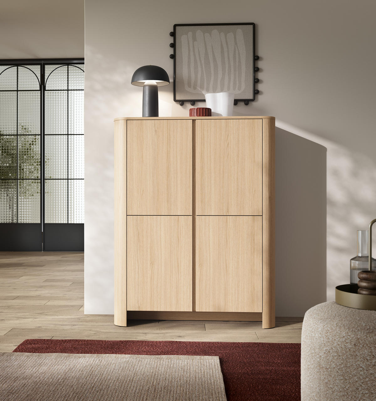 SIDEBOARD AMOS KOM1-4D Abgerundeter Korpus, Eiche - Eichefarben, Holzwerkstoff/Kunststoff (103/132/39cm) - Komodee